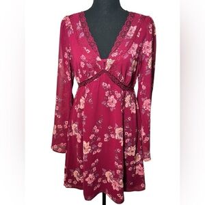 Oak and Trellis Sweetheart Midi Dress with‎ Lace Trim Long Sleeve Size M NWT